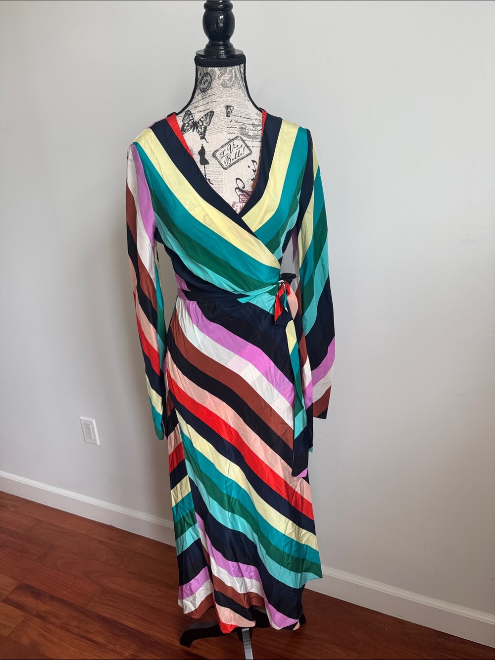 Diane Von Furstenberg Multi-Color Striped Wrap Maxi Dress